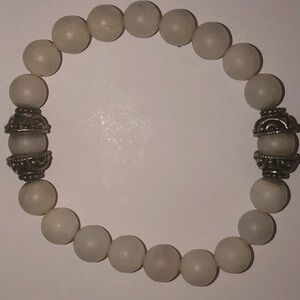 White Bead Ball Bracelet w/Silver Accents (Handmade)